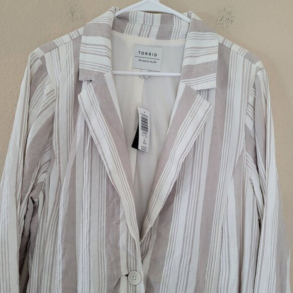 Torrid Womens Linen Blend Button Blazer Size 2x Striped Lightweight Nwt - Picture 7 of 9